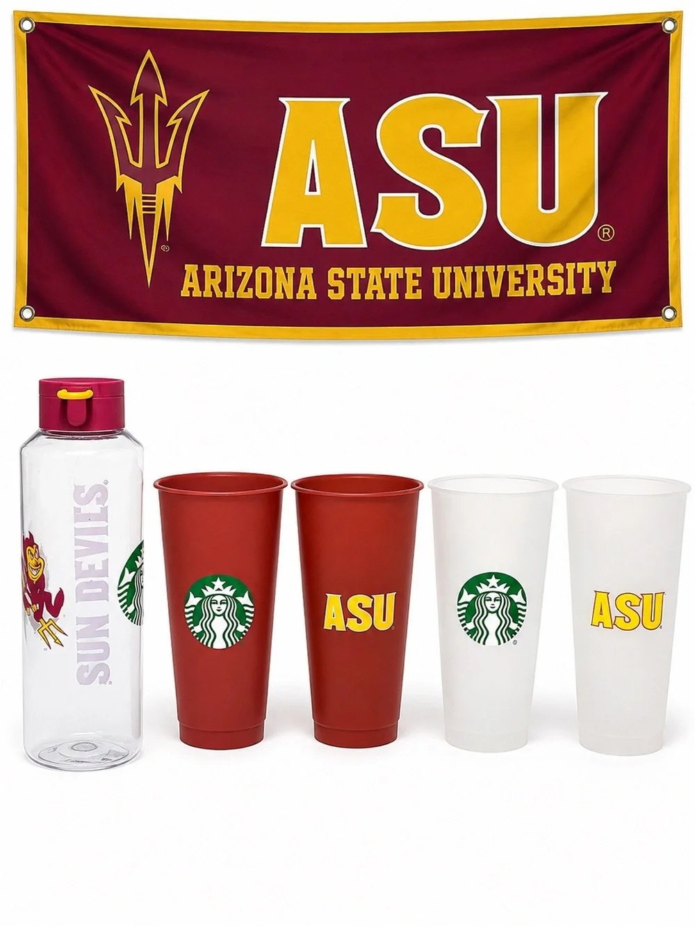 2022 Arizona State University x Starbucks Drinkware Set Water Bottle + 4 Cups